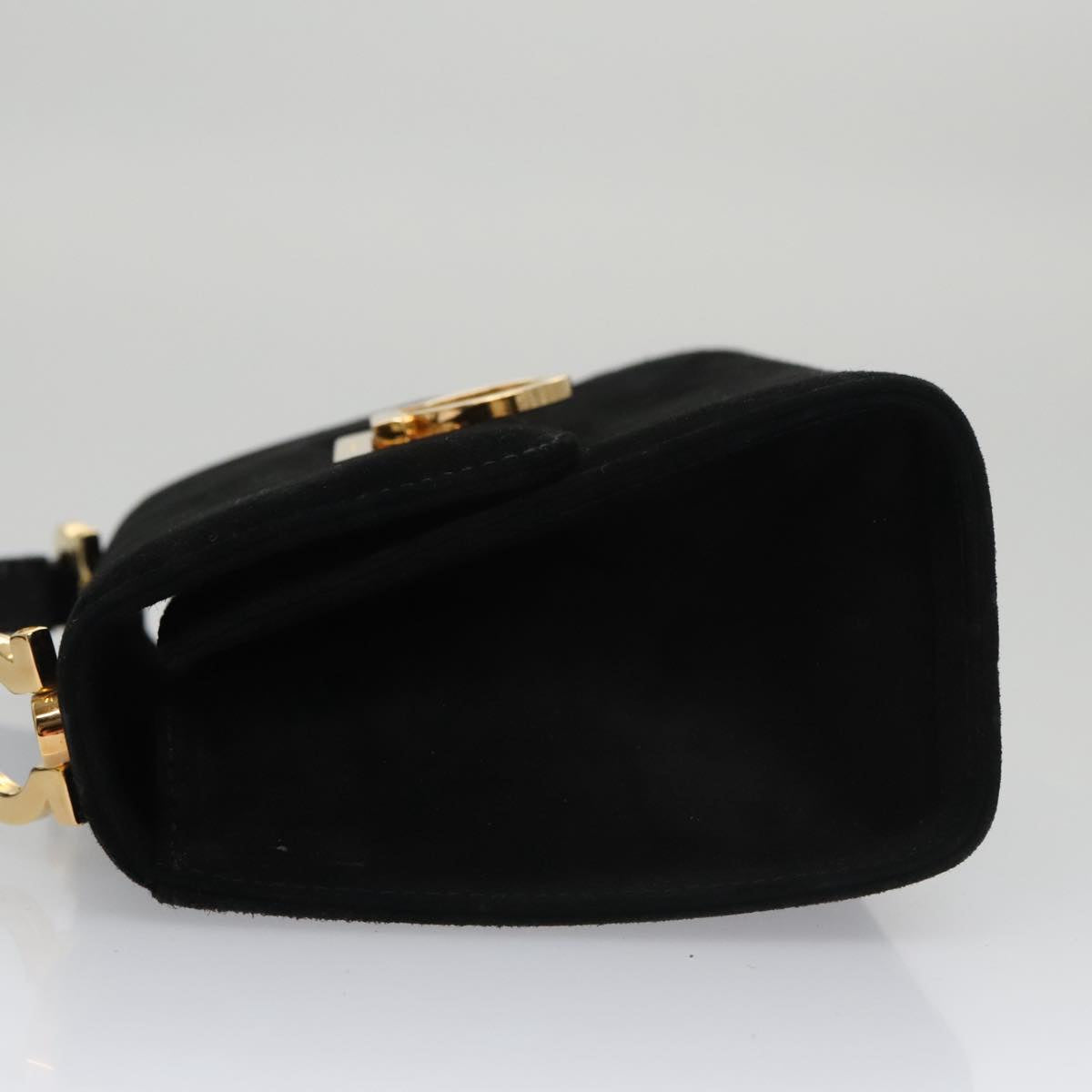 Salvatore Ferragamo Gancini Shoulder Bag Suede Black Gold Auth 105249