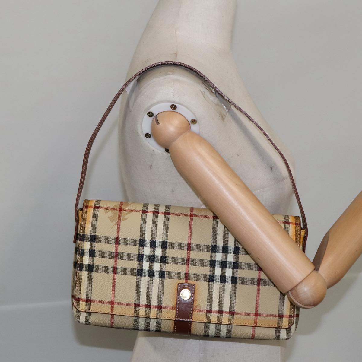 BURBERRY Nova Check Shoulder Bag PVC Beige Auth 105255