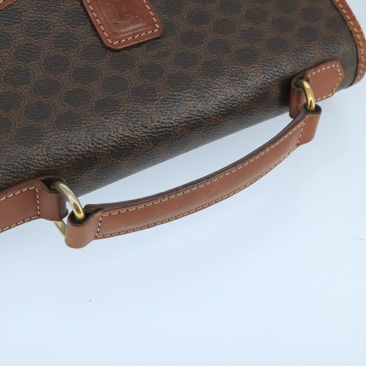 CELINE Macadam Canvas Hand Bag PVC Leather 2way Brown Gold Auth 105267