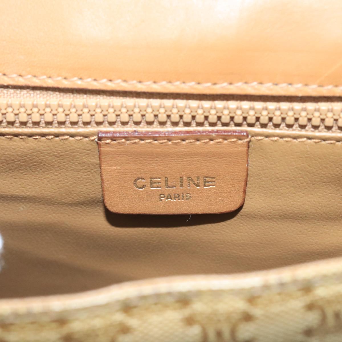 CELINE Macadam Canvas Shoulder Bag Beige Gold Auth 105271