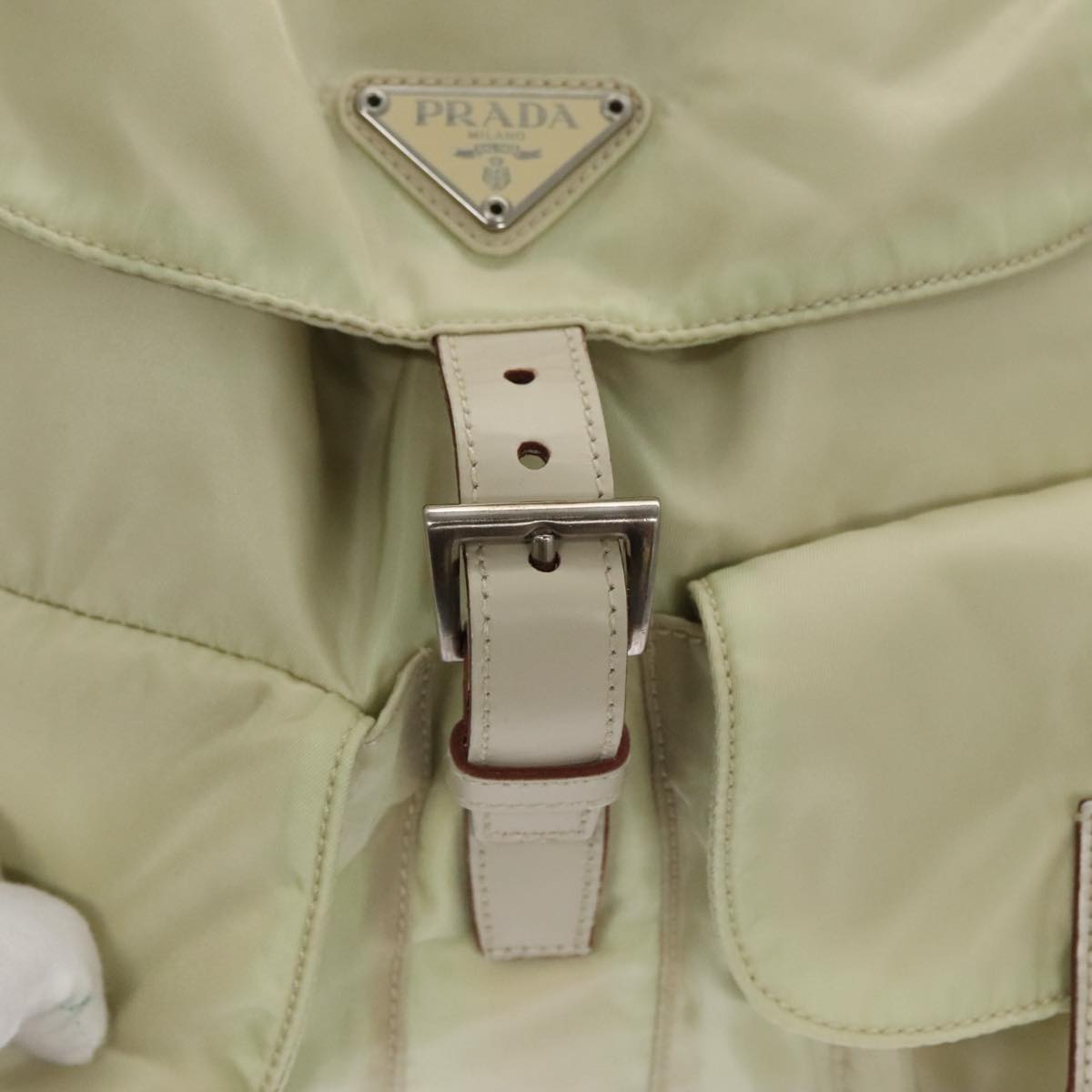 PRADA Backpack Nylon Beige Silver Auth 105307