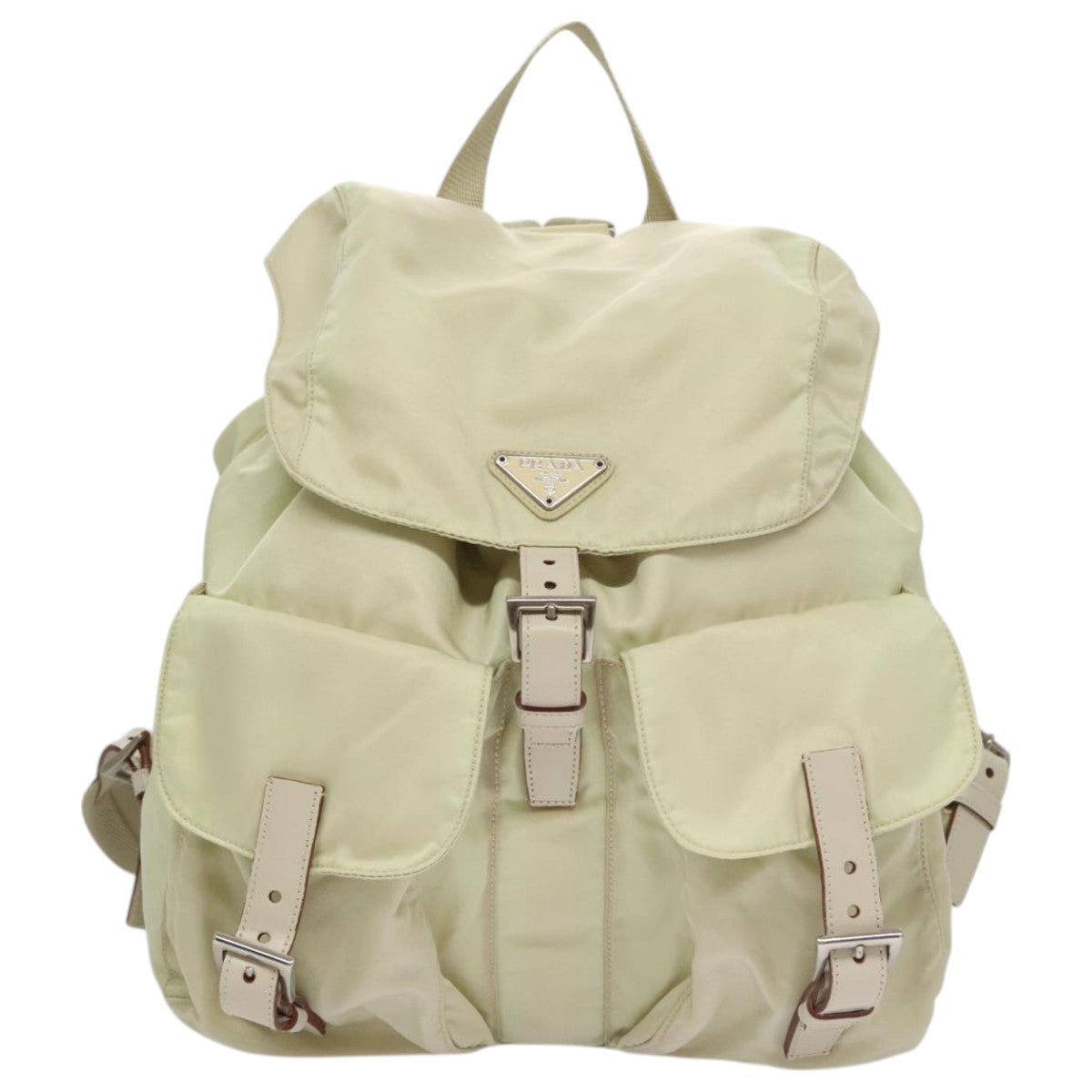 PRADA Backpack Nylon Beige Silver Auth 105307