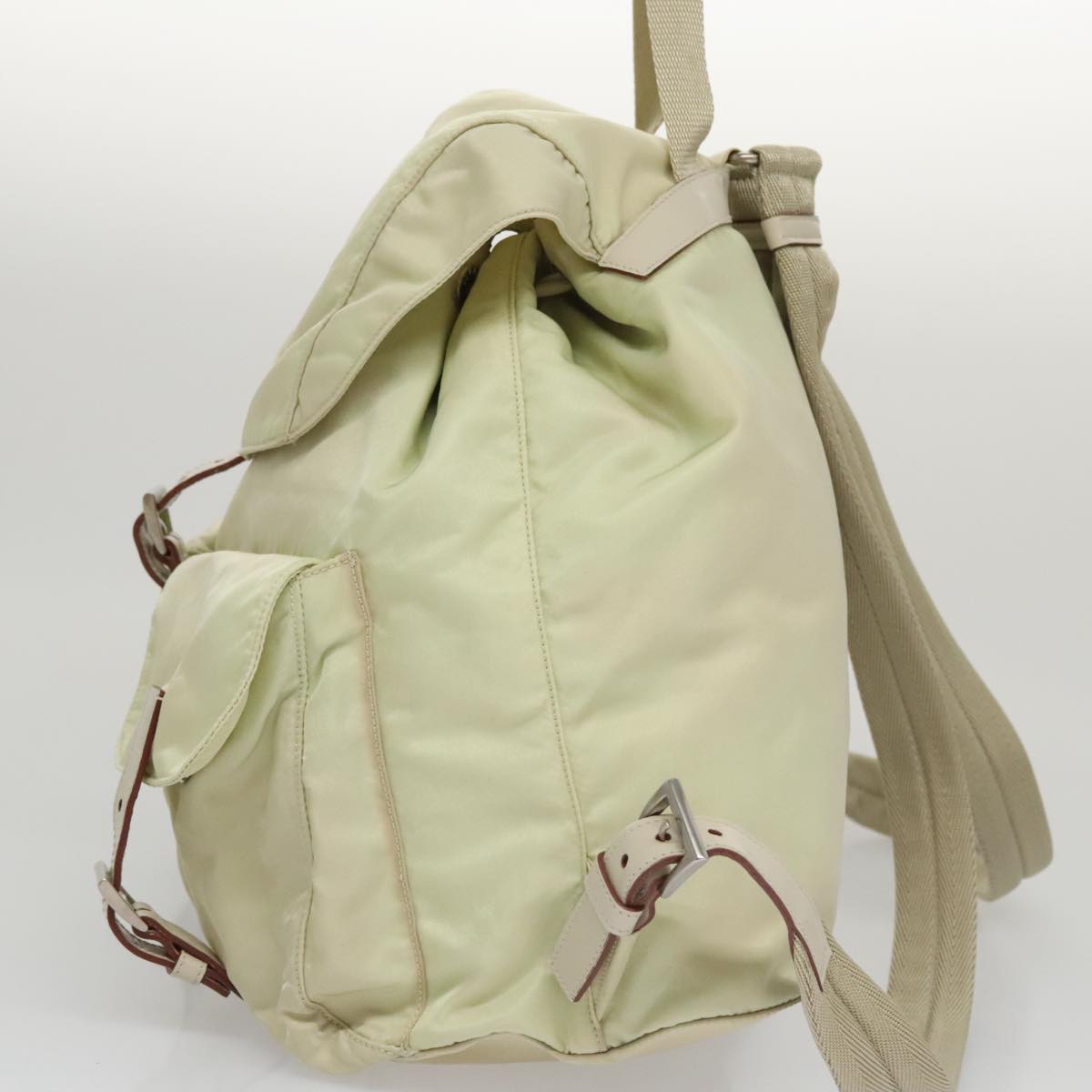 PRADA Backpack Nylon Beige Silver Auth 105307