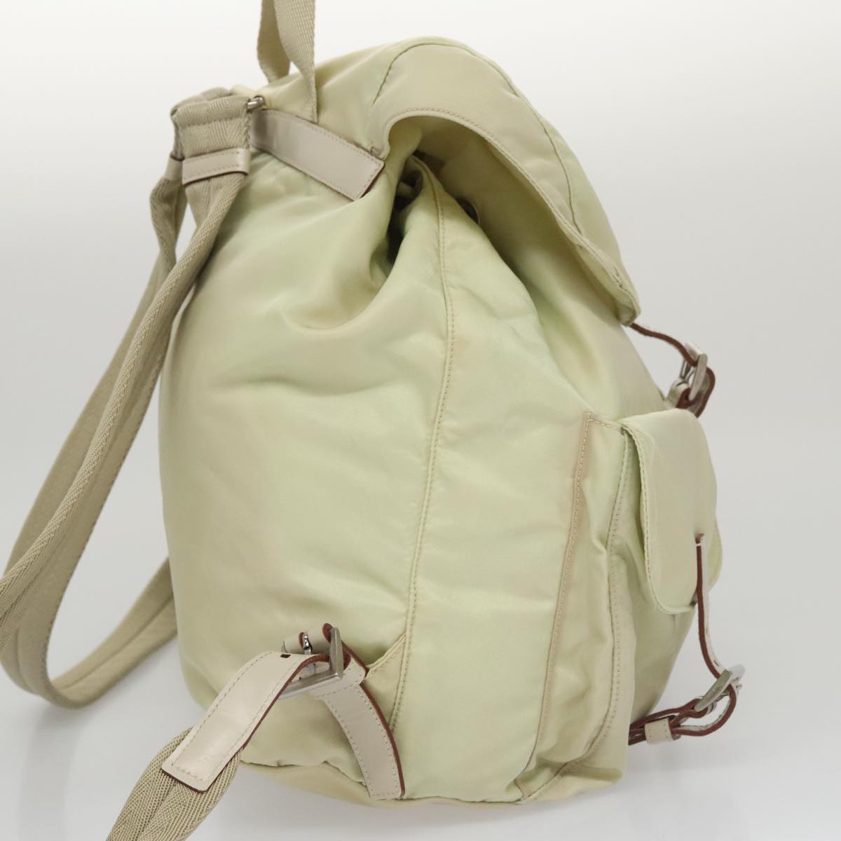 PRADA Backpack Nylon Beige Silver Auth 105307