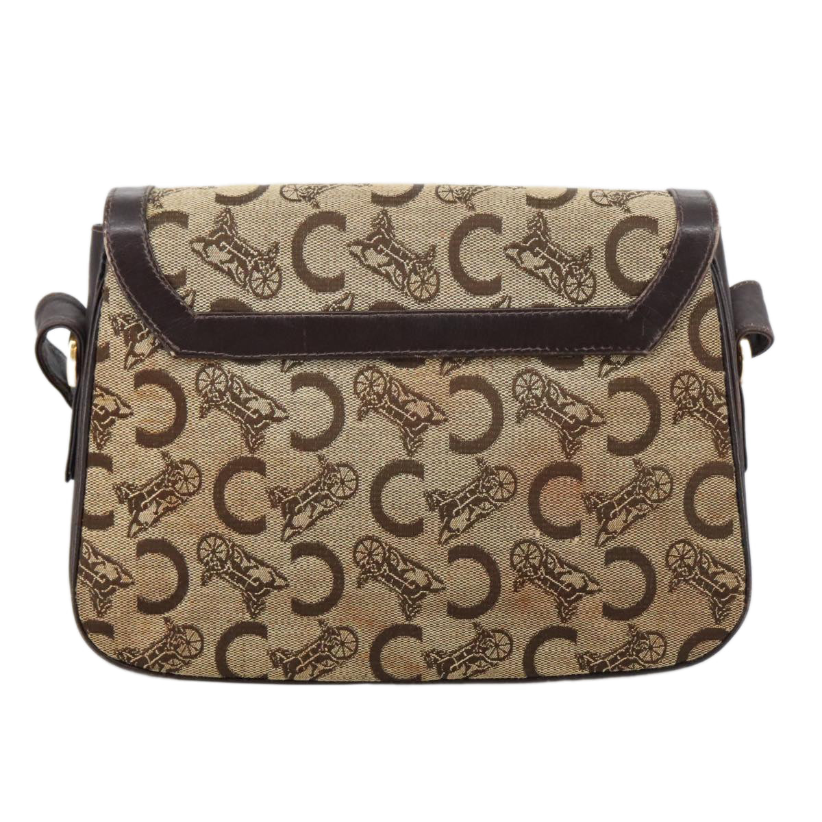 CELINE C Sulky Shoulder Bag Canvas Leather Beige Brown Gold Auth 105314