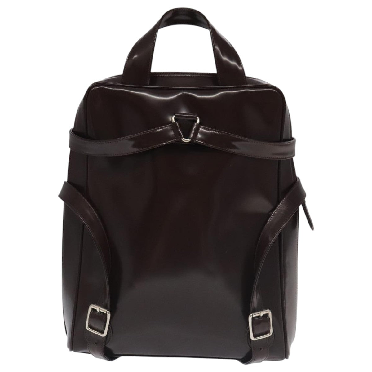 GUCCI Backpack Patent Leather Brown Silver Auth 105317