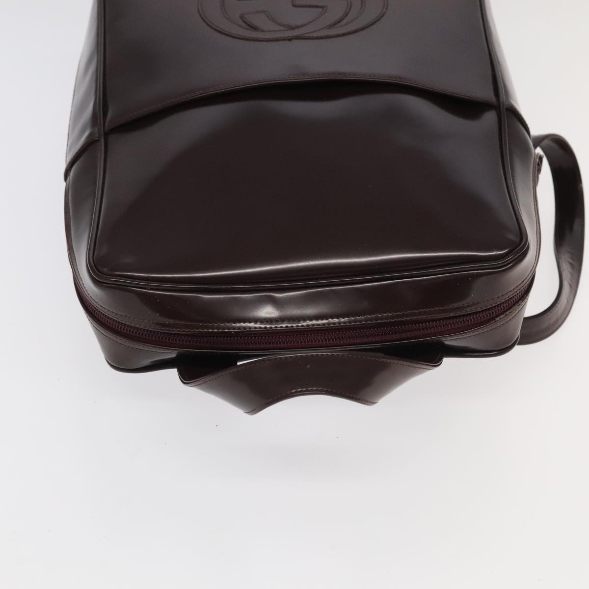 GUCCI Backpack Patent Leather Brown Silver Auth 105317