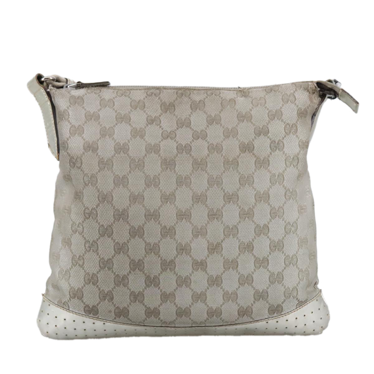 GUCCI GG Canvas Sherry Line Shoulder Bag Blue Silver gray 145857 Auth 105354