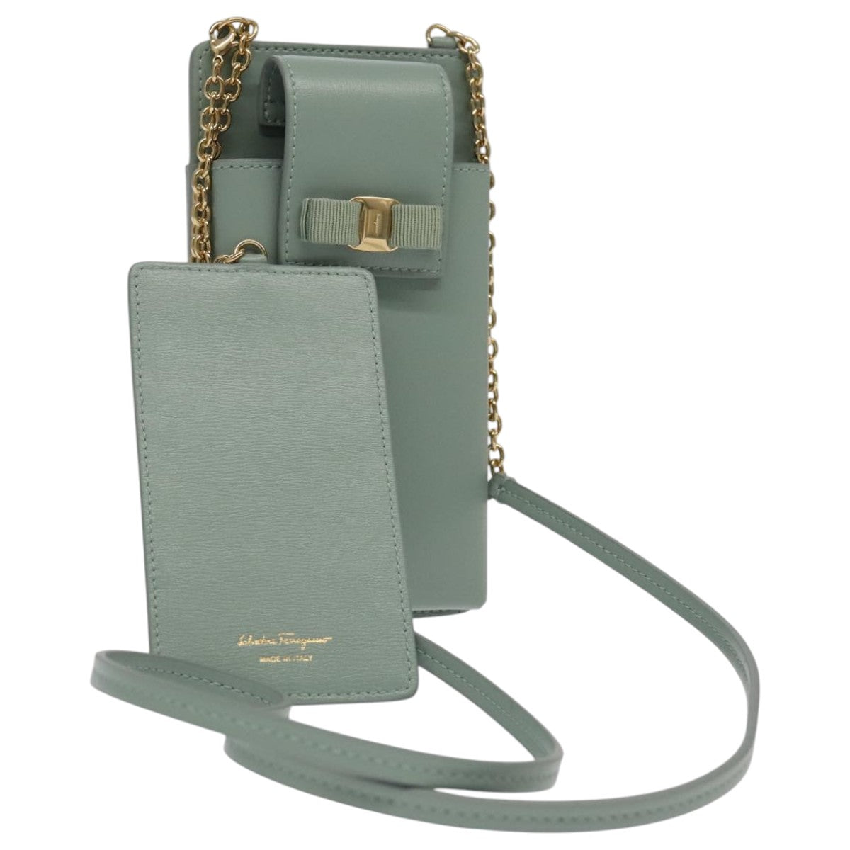 Salvatore Ferragamo Smartphone Holder Shoulder Bag Leather Blue Auth 105369V