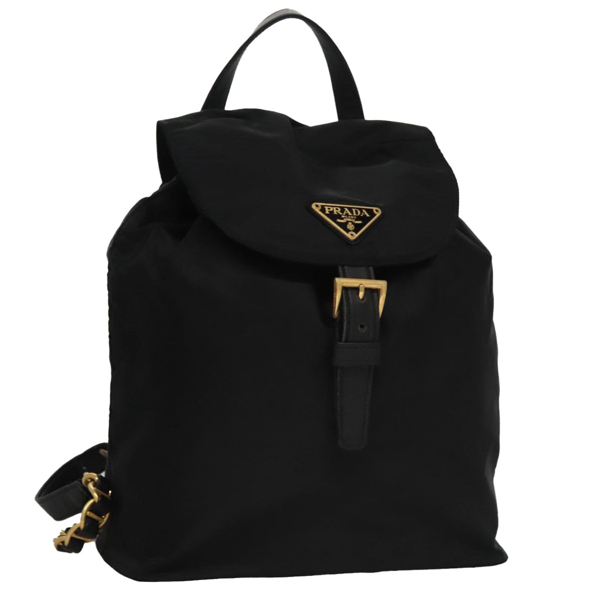 PRADA Chain Backpack Nylon Black Gold Auth 105370