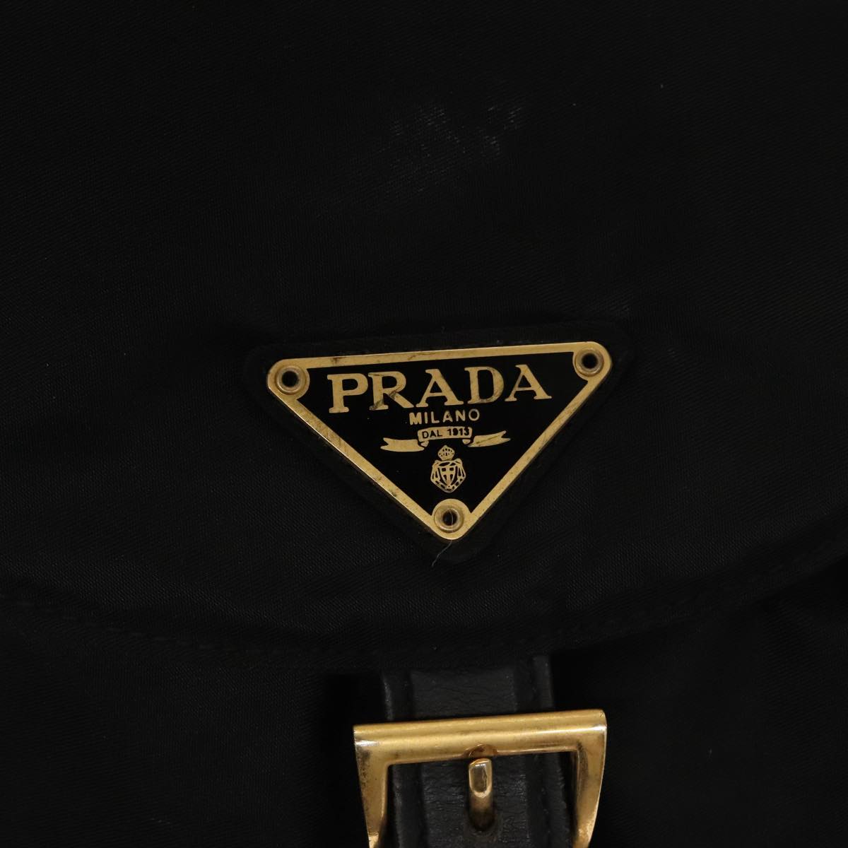 PRADA Chain Backpack Nylon Black Gold Auth 105370