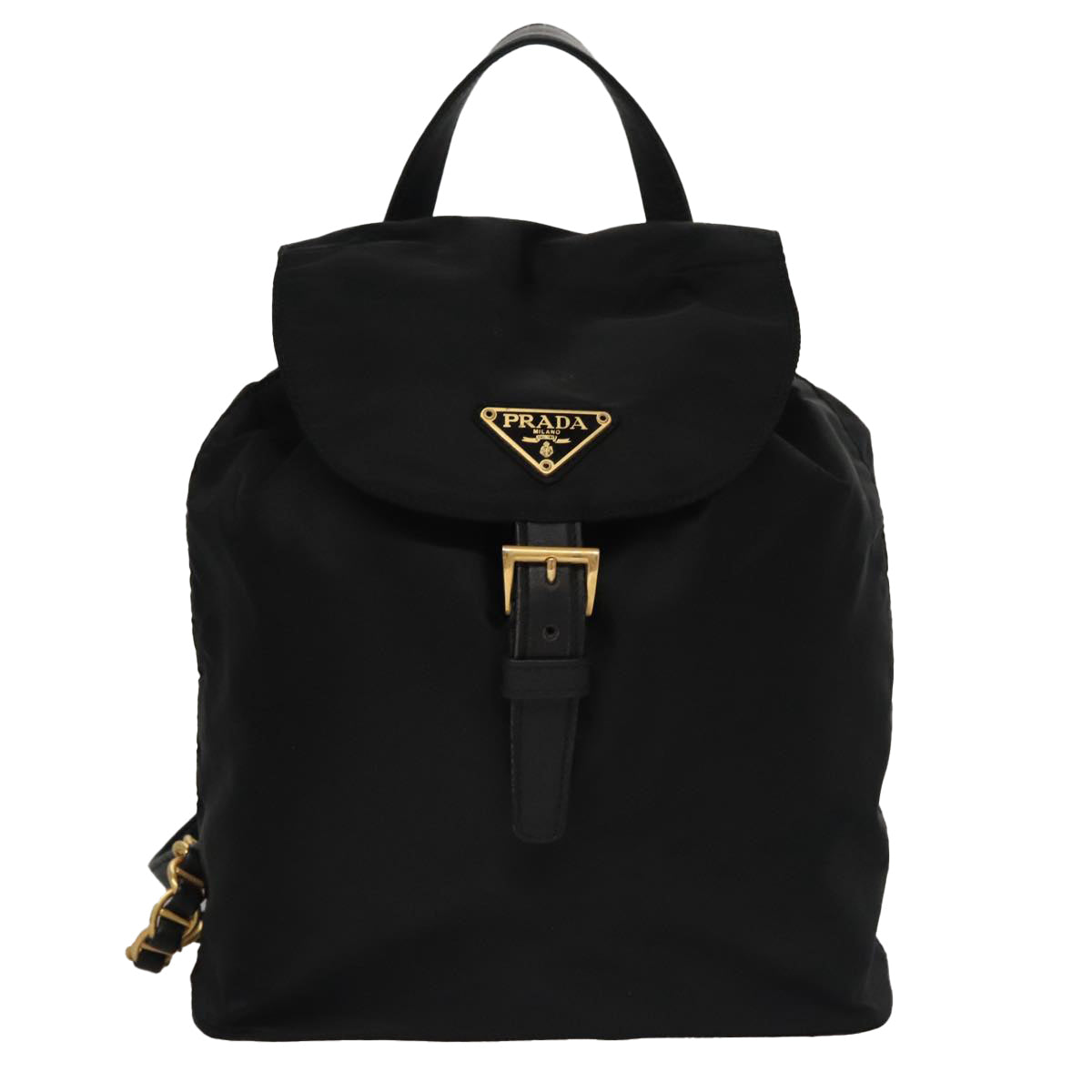 PRADA Chain Backpack Nylon Black Gold Auth 105370