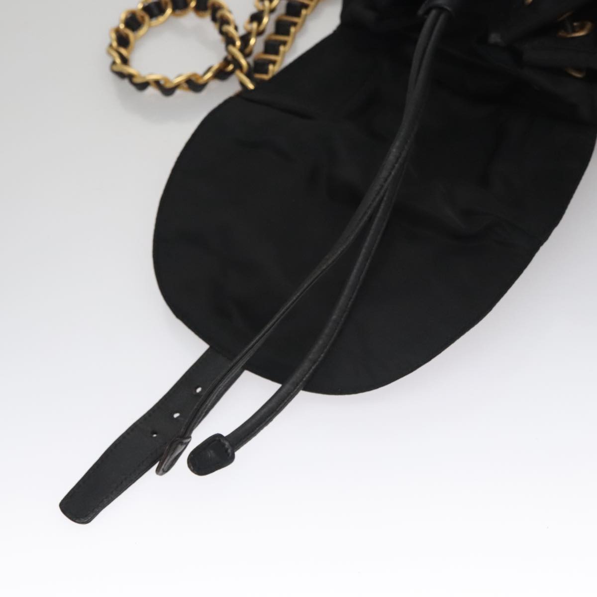 PRADA Chain Backpack Nylon Black Gold Auth 105370