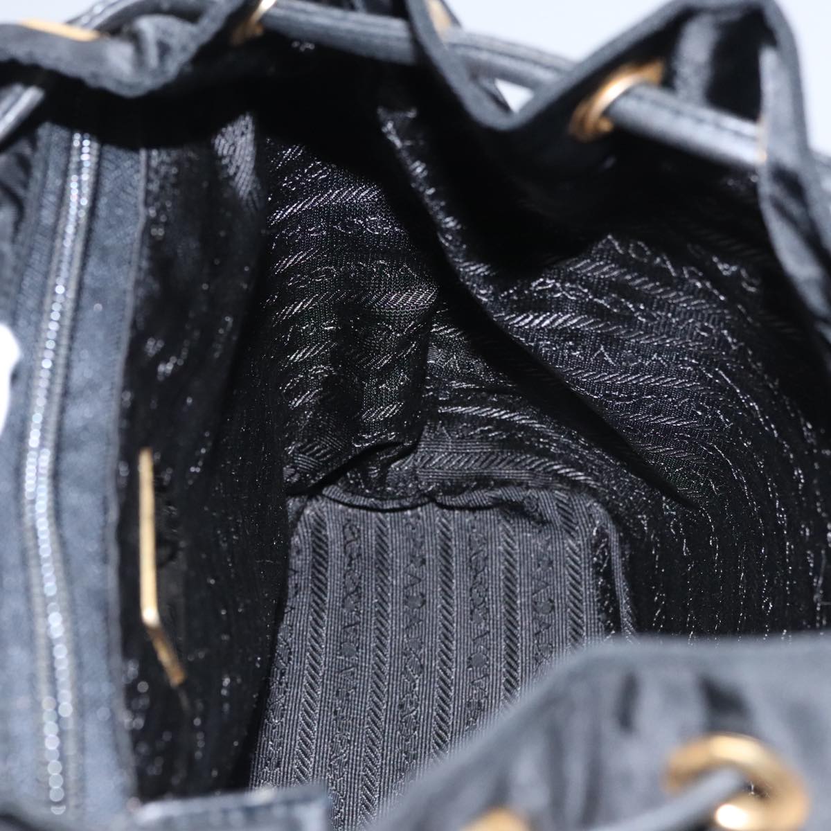 PRADA Chain Backpack Nylon Black Gold Auth 105370