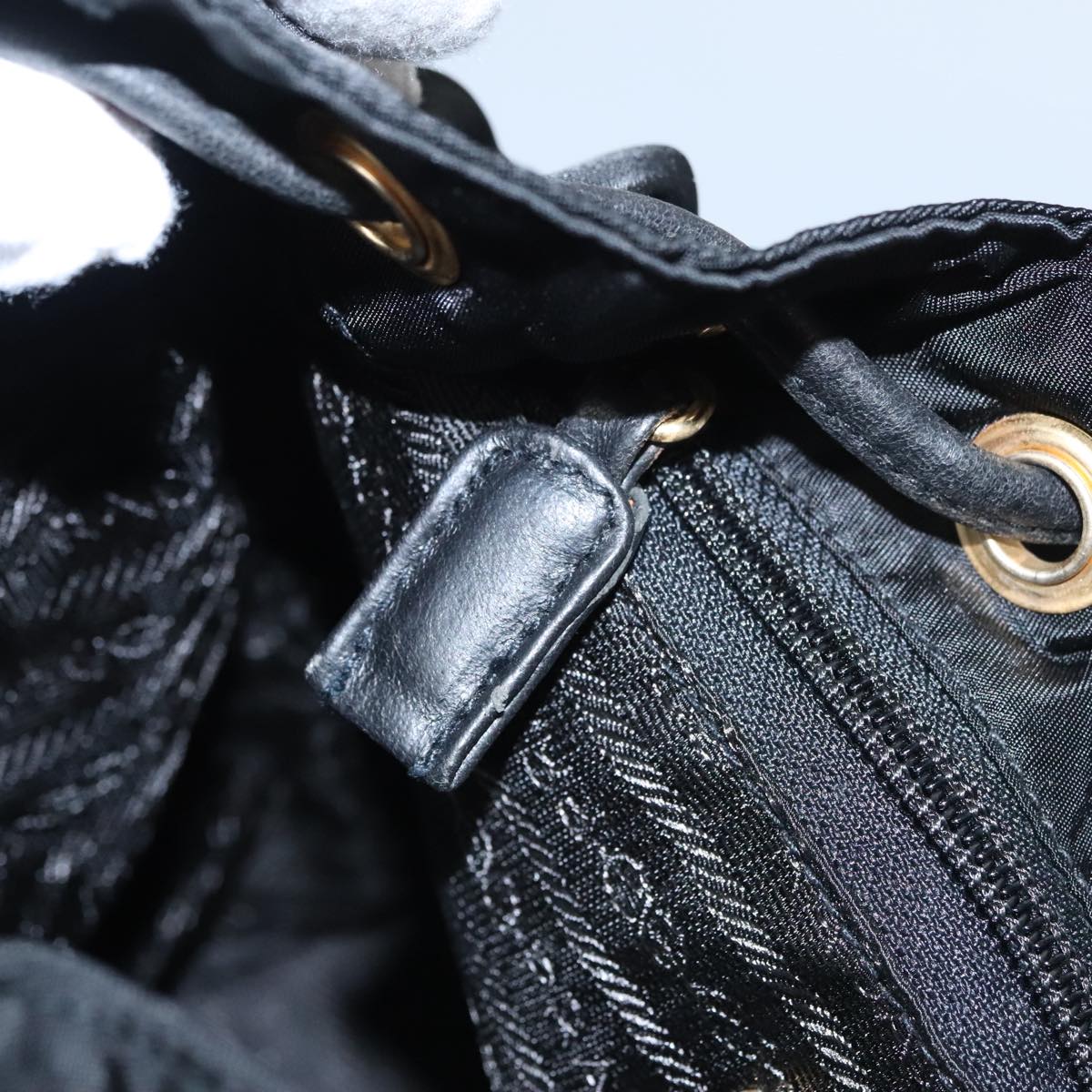 PRADA Chain Backpack Nylon Black Gold Auth 105370