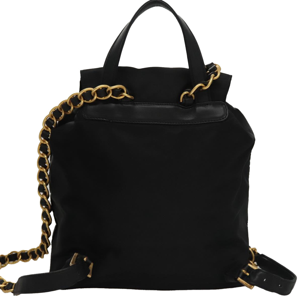 PRADA Chain Backpack Nylon Black Gold Auth 105370