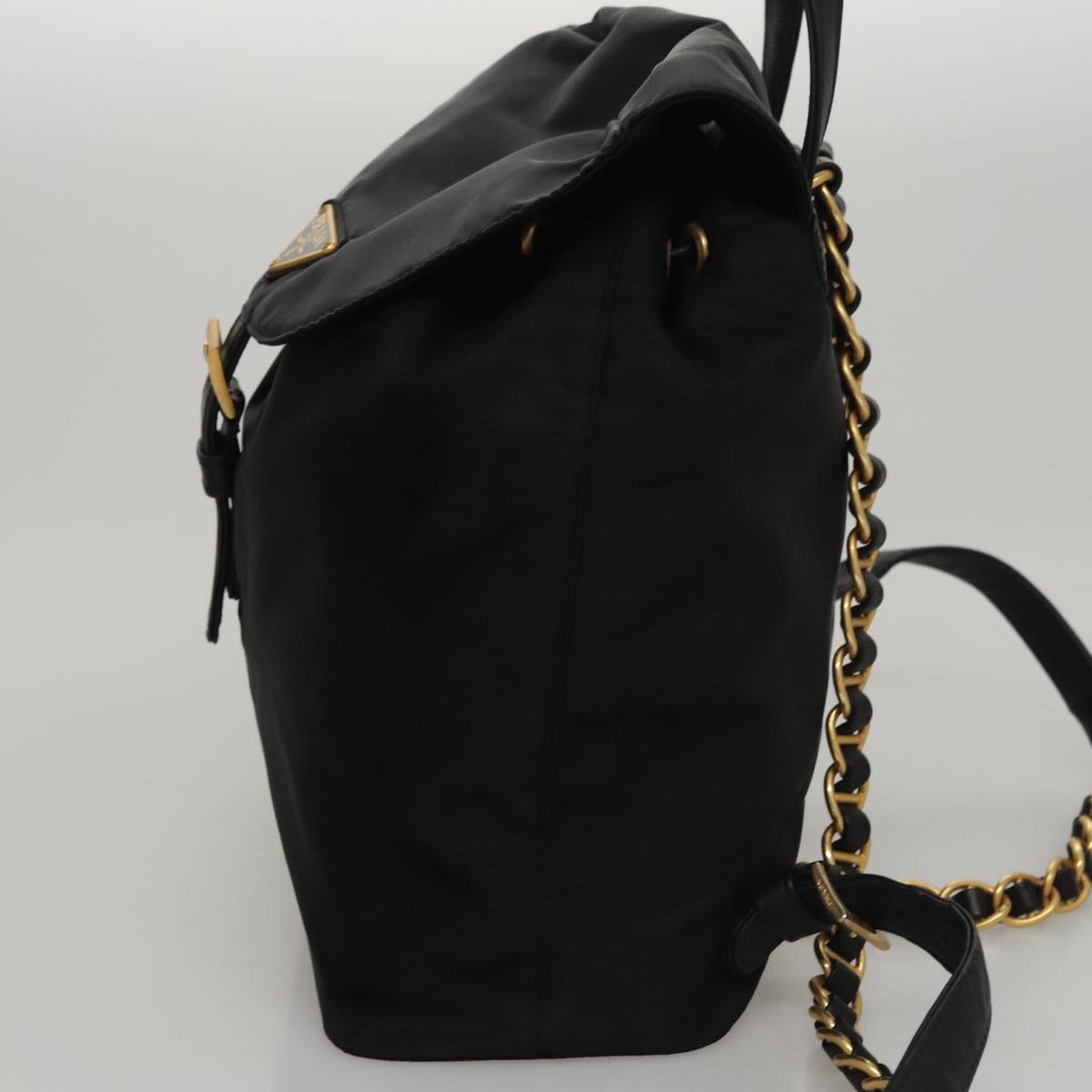 PRADA Chain Backpack Nylon Black Gold Auth 105370