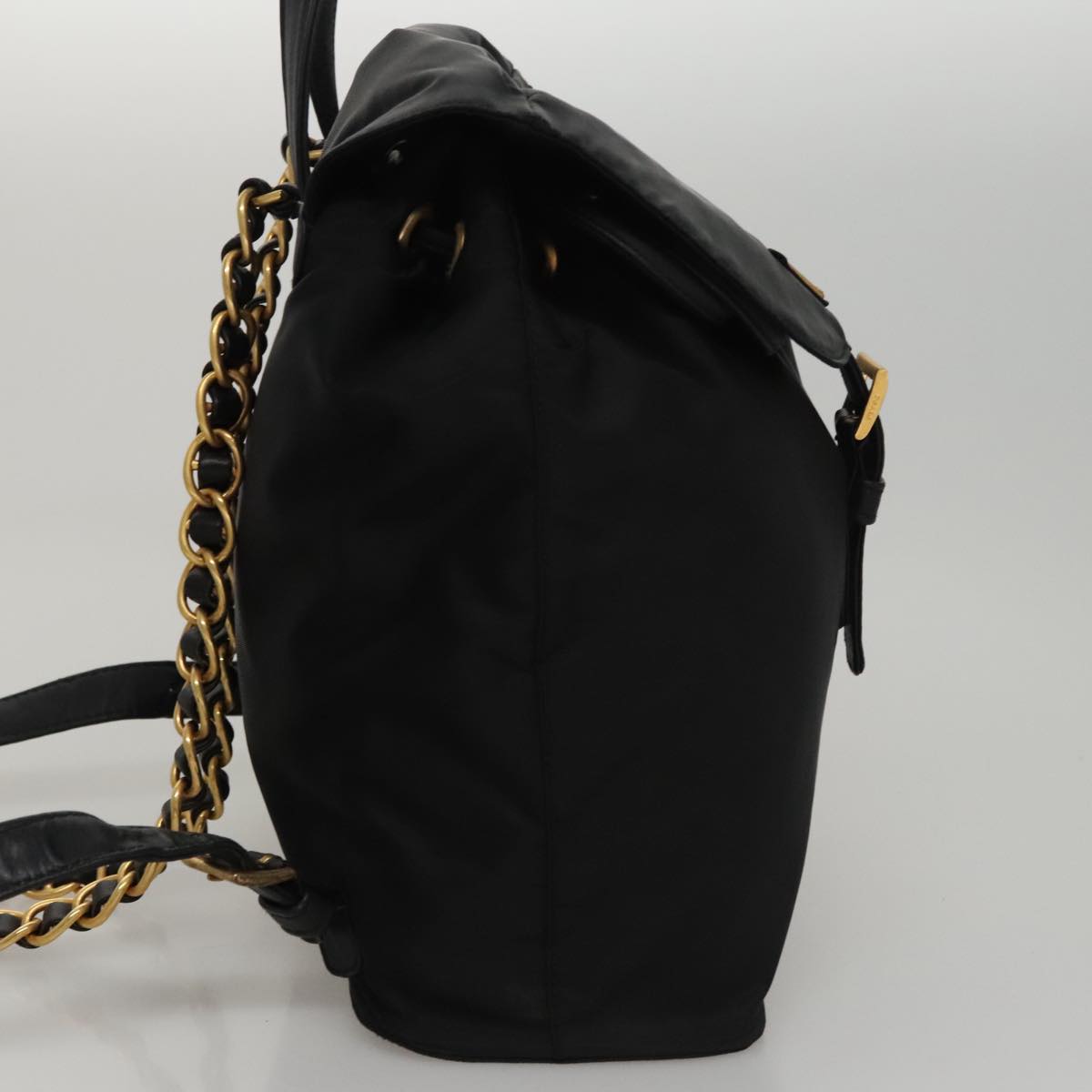 PRADA Chain Backpack Nylon Black Gold Auth 105370