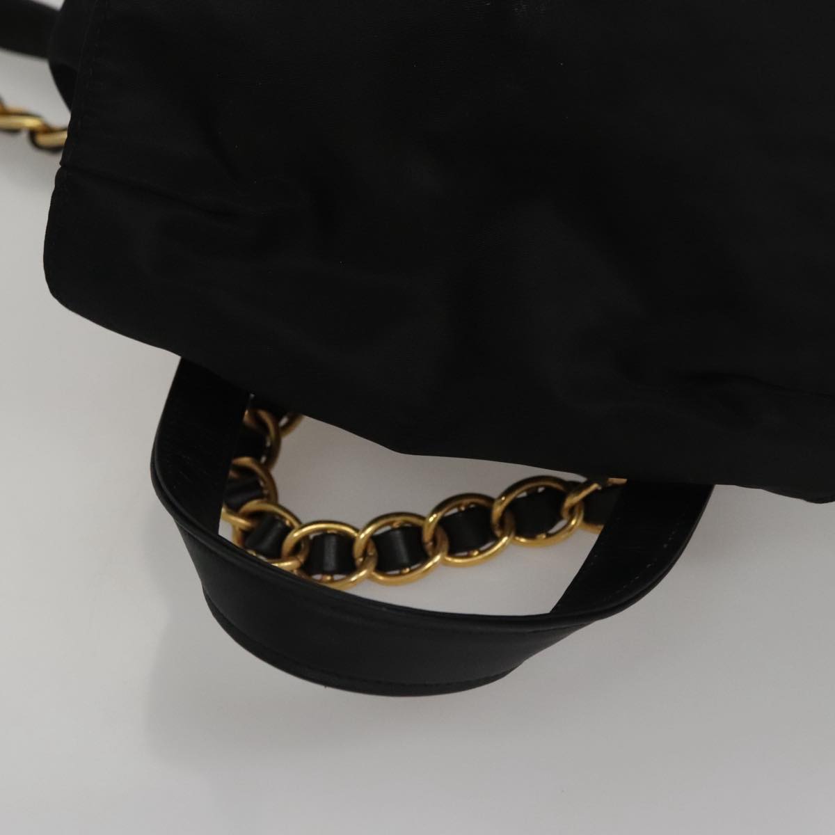 PRADA Chain Backpack Nylon Black Gold Auth 105370