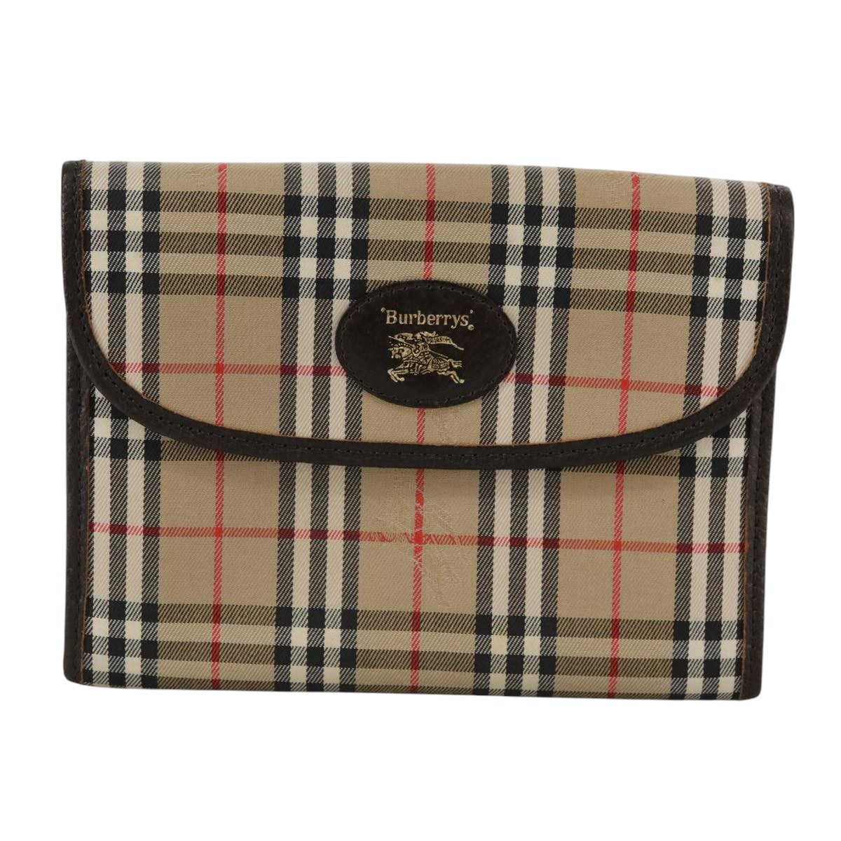 Burberrys Nova Check Pouch Canvas Beige Auth 105374