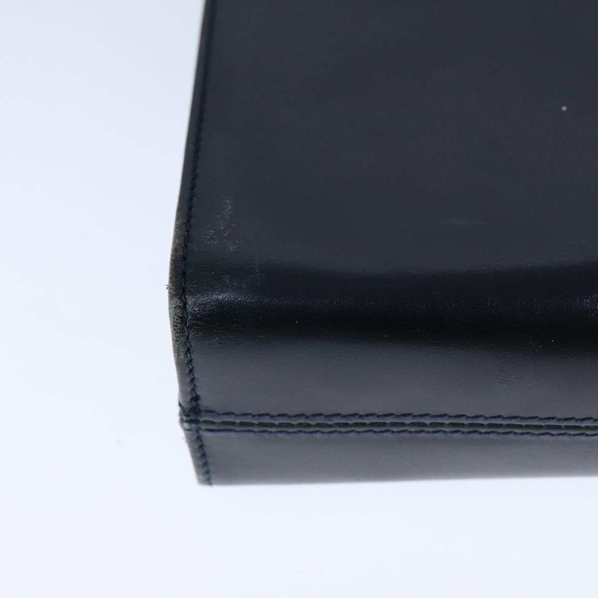 Salvatore Ferragamo Gancini Chain Shoulder Bag Leather Navy Gold Auth 105376