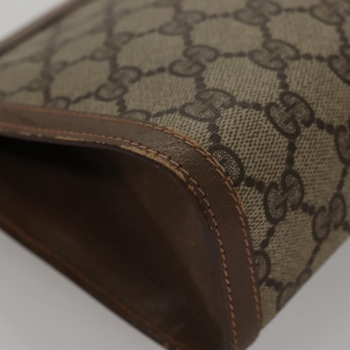 GUCCI GG Supreme Web Sherry Line Clutch Bag PVC Beige Green Red Auth 105381