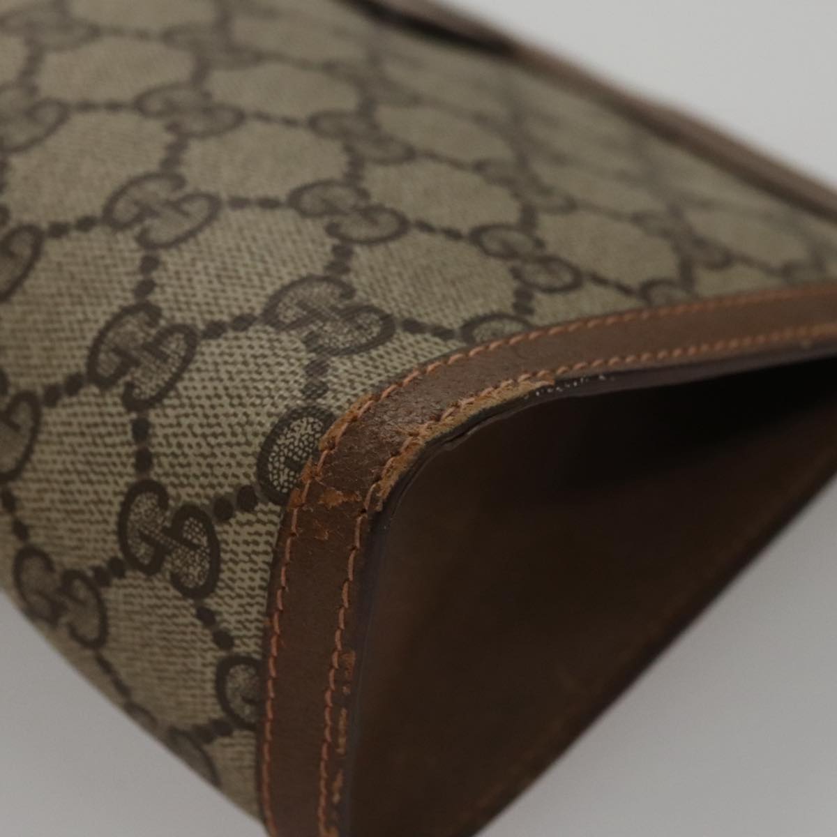 GUCCI GG Supreme Web Sherry Line Clutch Bag PVC Beige Green Red Auth 105381