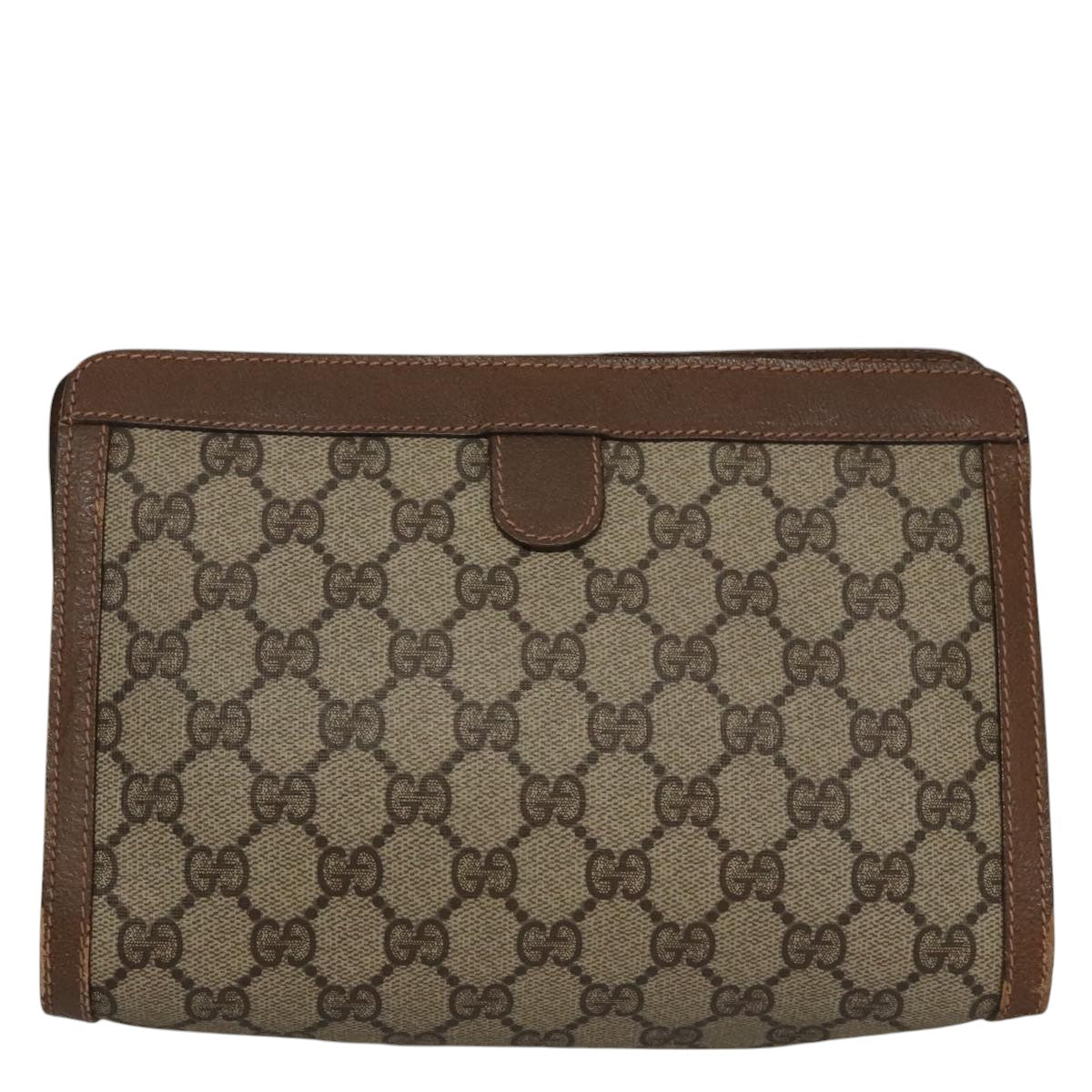 GUCCI GG Supreme Web Sherry Line Clutch Bag PVC Beige Green Red Auth 105381