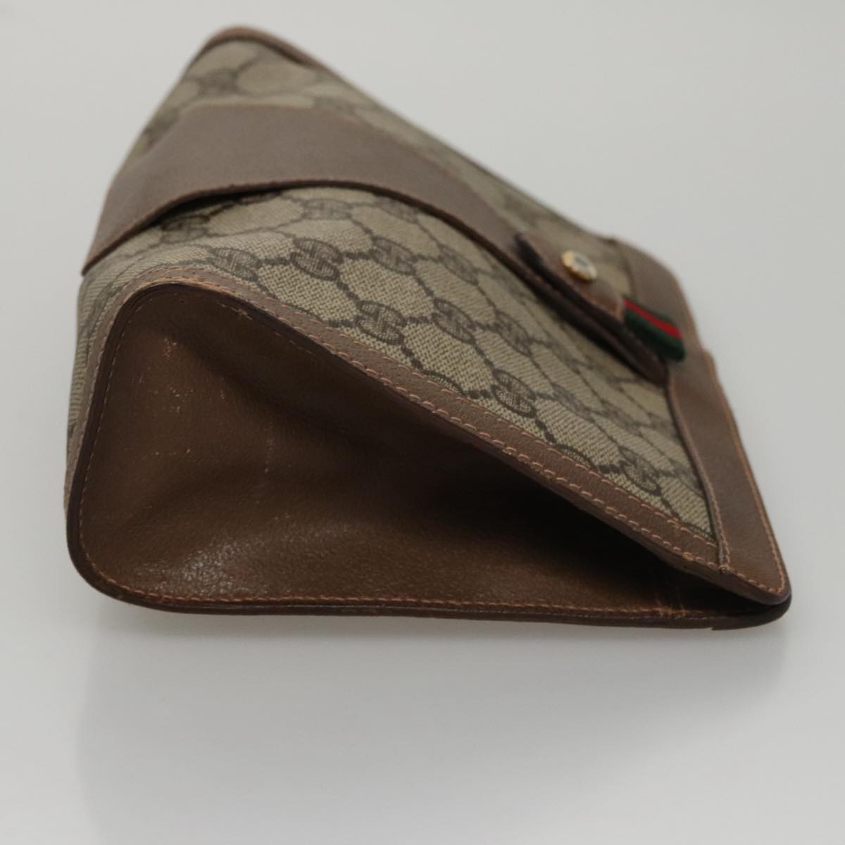 GUCCI GG Supreme Web Sherry Line Clutch Bag PVC Beige Green Red Auth 105381