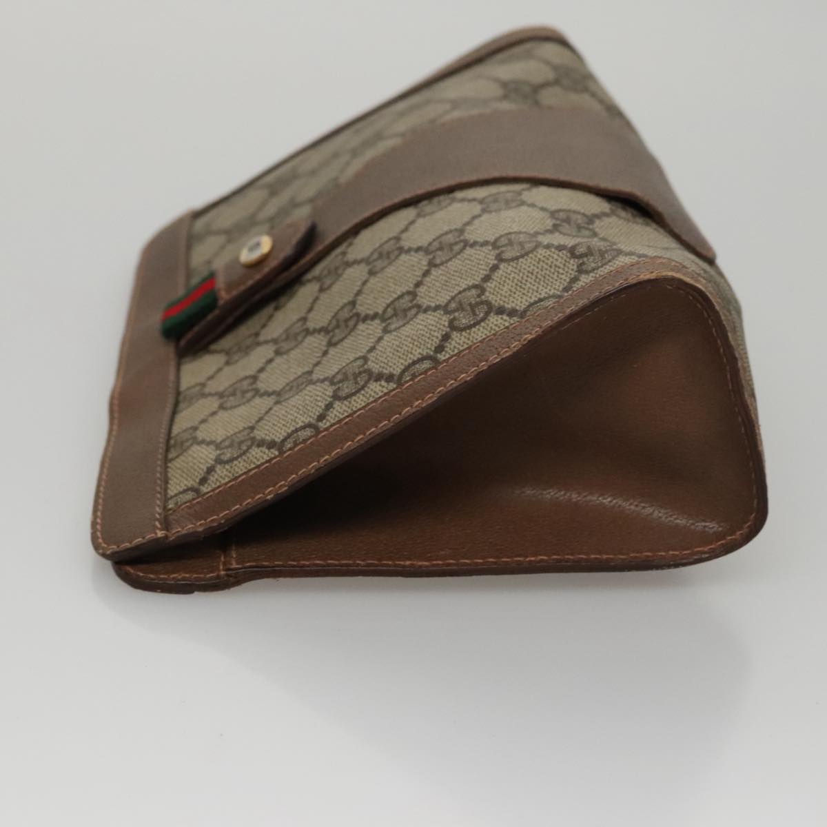 GUCCI GG Supreme Web Sherry Line Clutch Bag PVC Beige Green Red Auth 105381