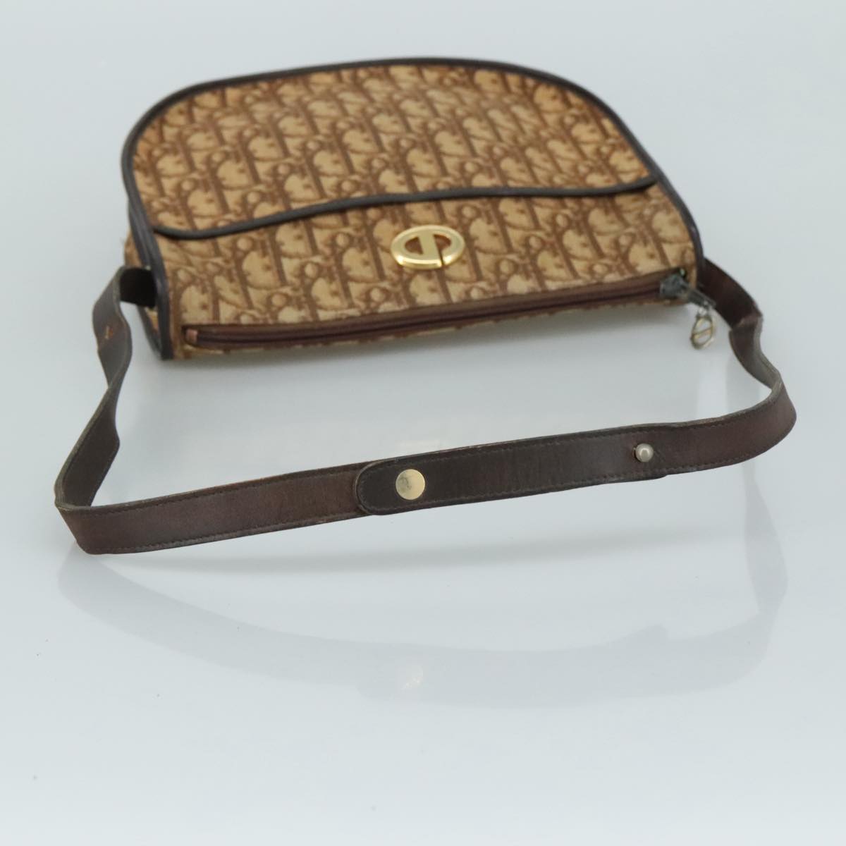 Christian Dior Trotter Canvas Shoulder Bag Brown Auth 105487