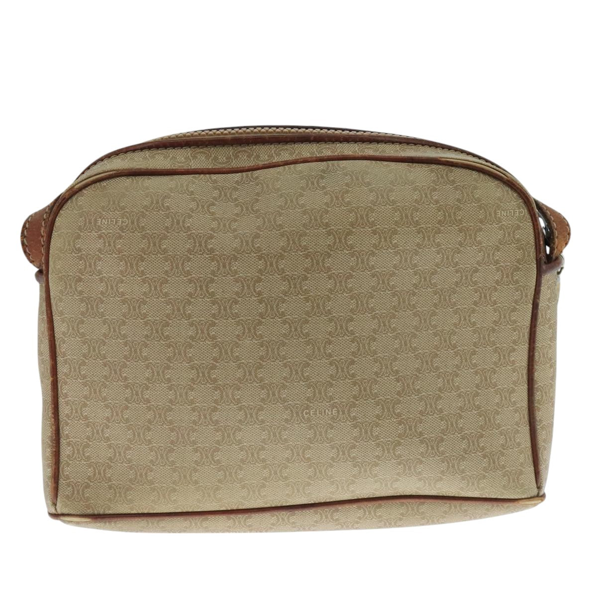 CELINE Macadam Canvas Shoulder Bag Beige Auth 105489