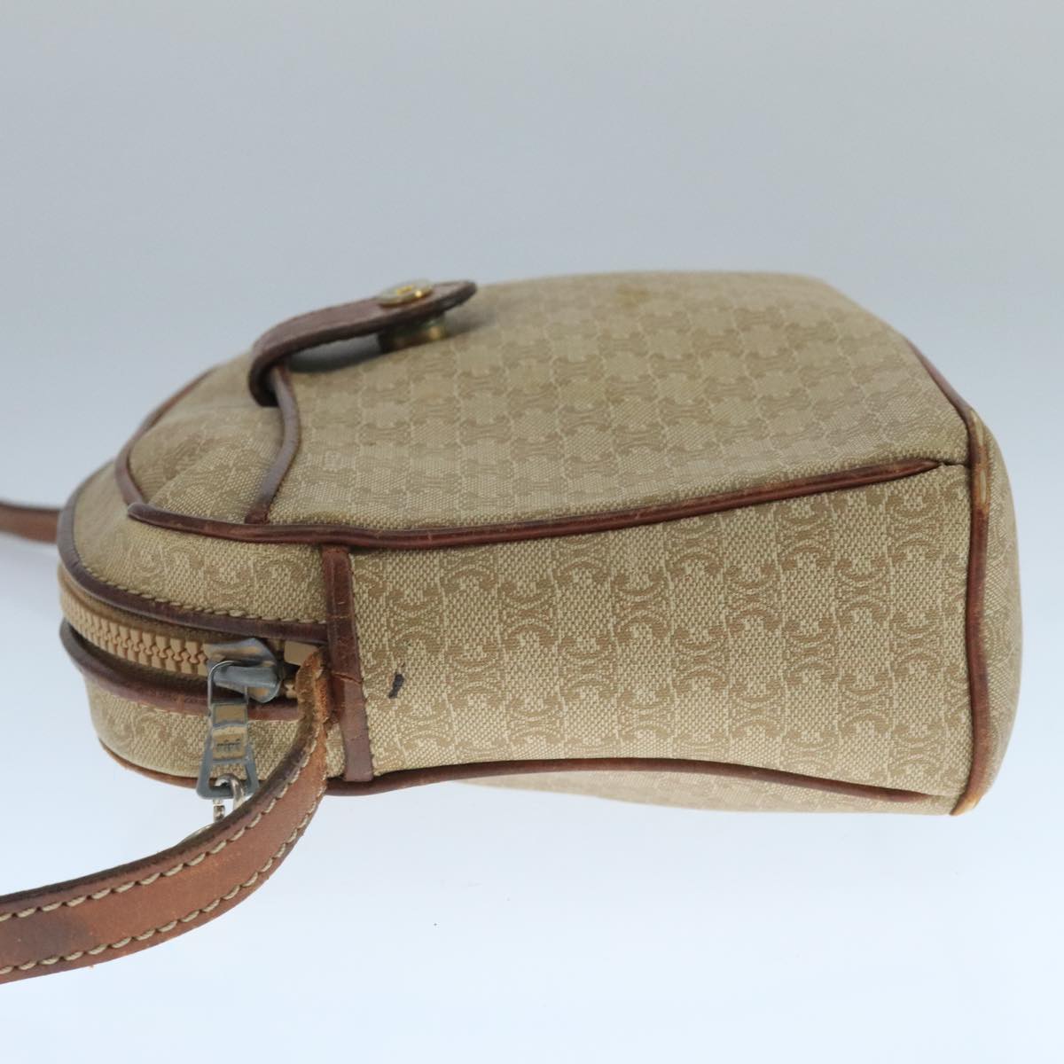 CELINE Macadam Canvas Shoulder Bag Beige Auth 105489