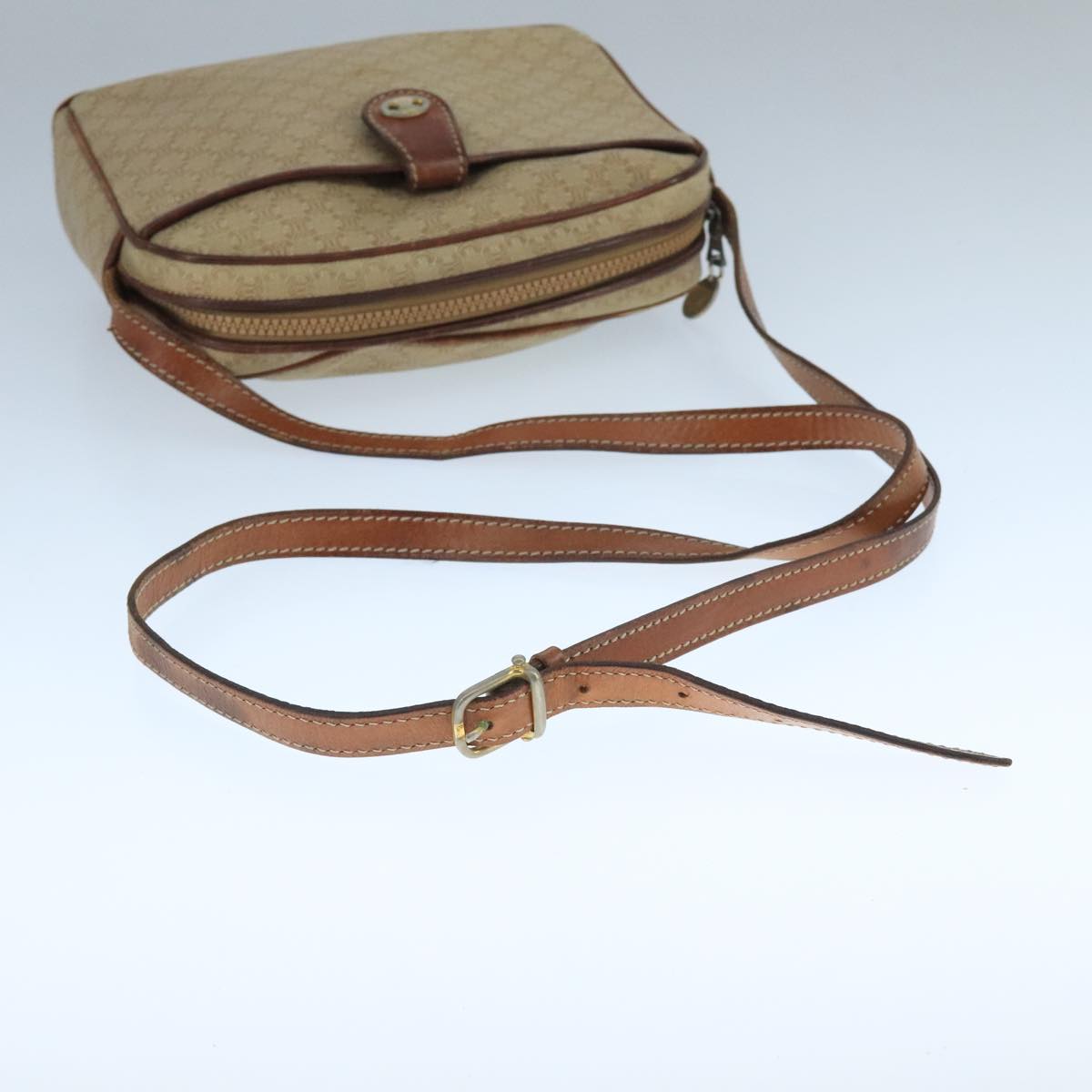 CELINE Macadam Canvas Shoulder Bag Beige Auth 105489