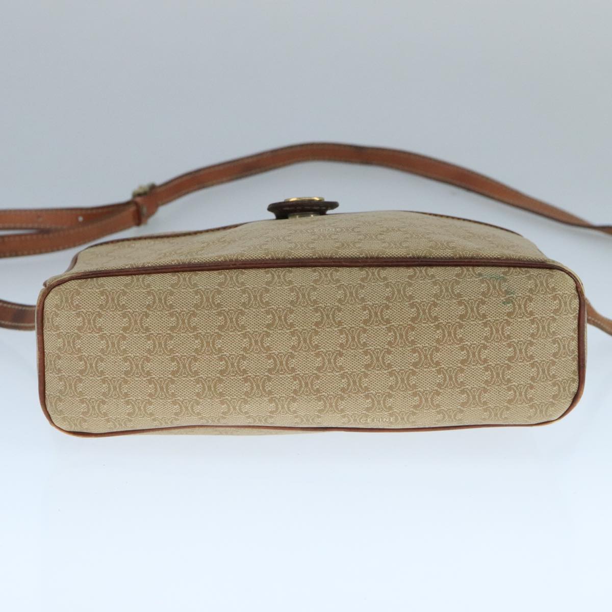 CELINE Macadam Canvas Shoulder Bag Beige Auth 105489