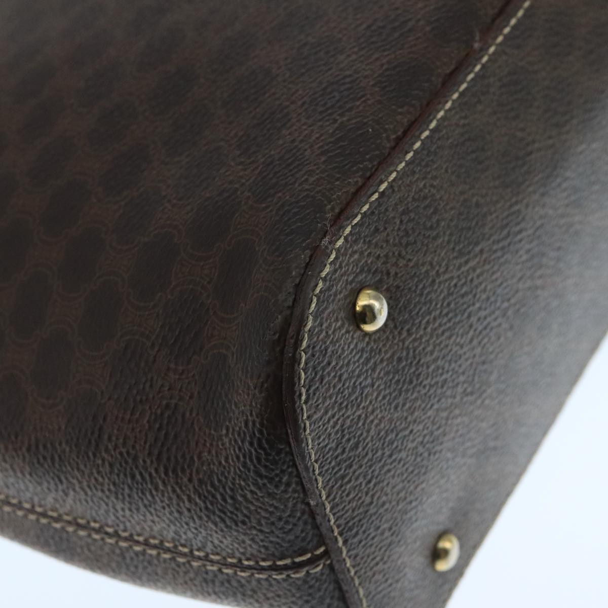 CELINE Macadam Canvas Hand Bag PVC Leather Brown Gold Auth 105491