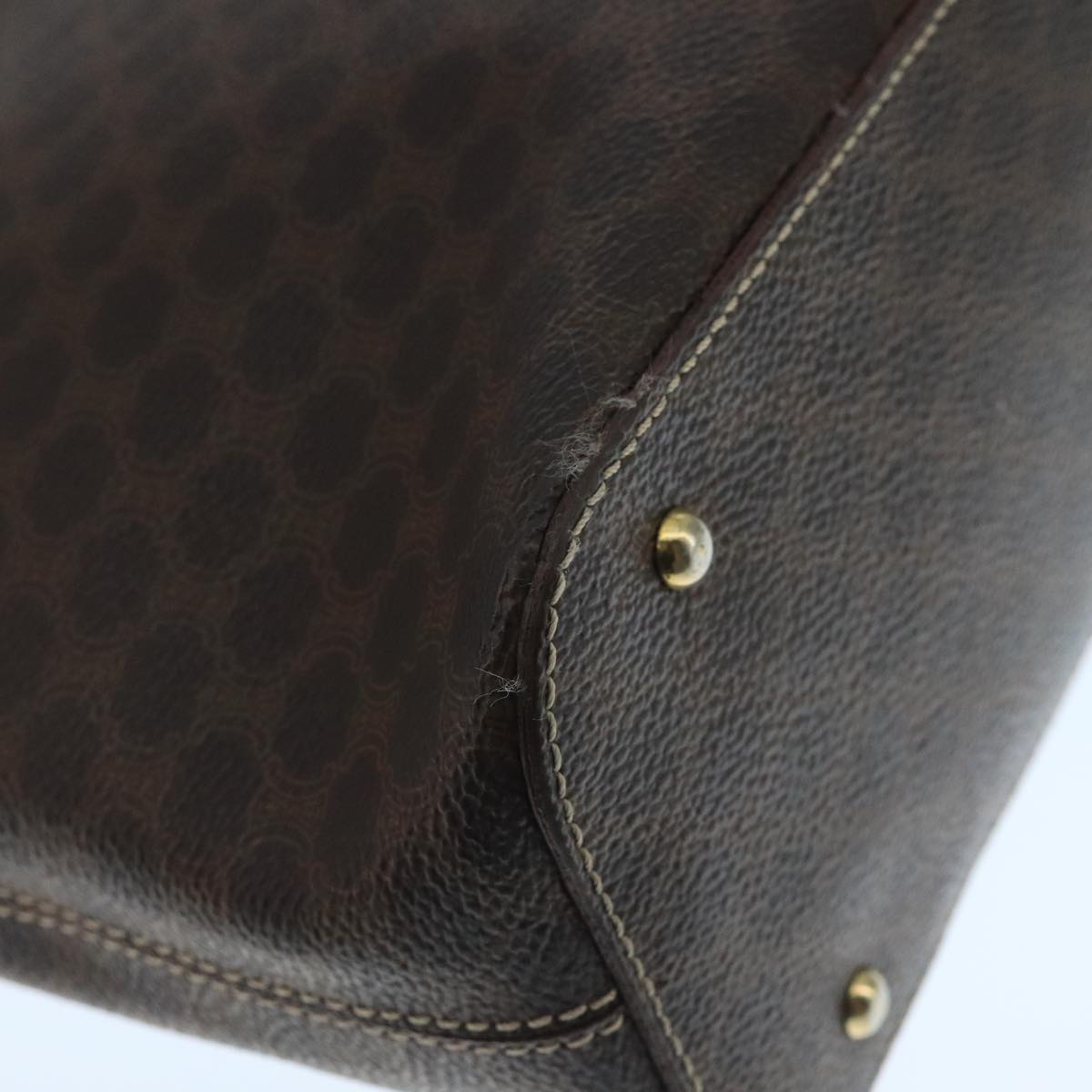 CELINE Macadam Canvas Hand Bag PVC Leather Brown Gold Auth 105491