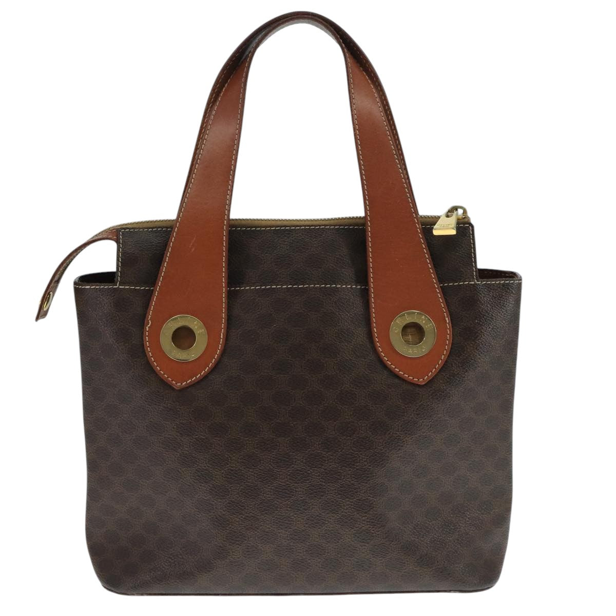 CELINE Macadam Canvas Hand Bag PVC Leather Brown Gold Auth 105491