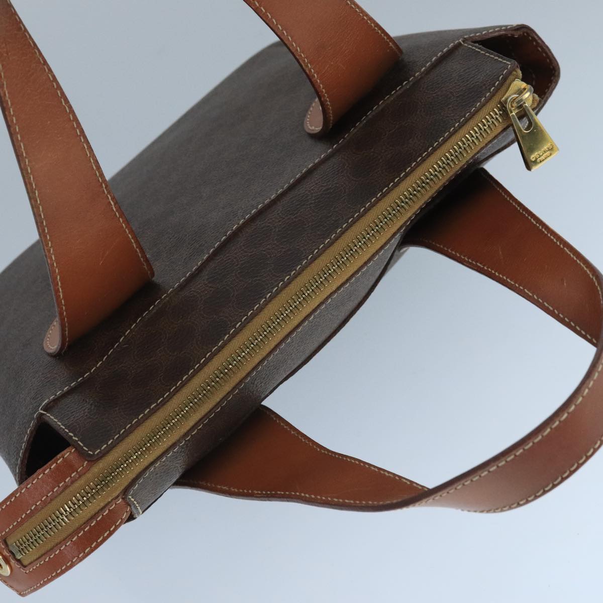 CELINE Macadam Canvas Hand Bag PVC Leather Brown Gold Auth 105491