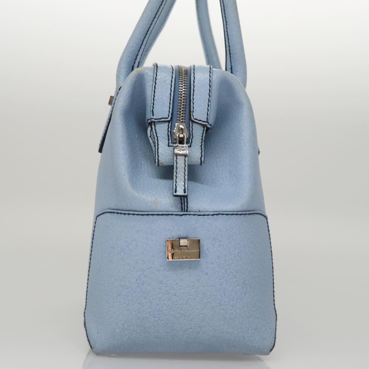 Salvatore Ferragamo Hand Bag Leather Light Blue Auth 105502