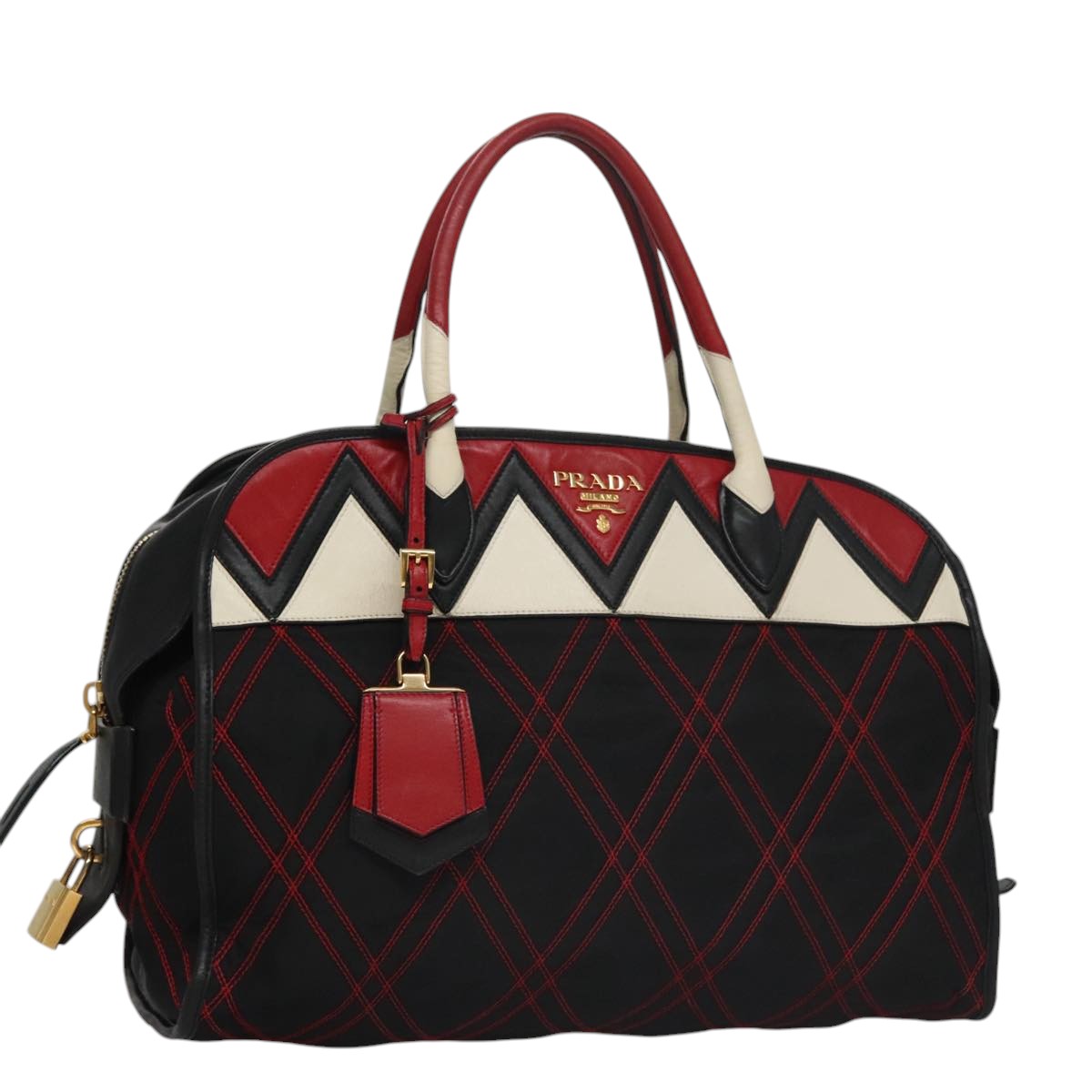 PRADA Hand Bag Nylon Black Red white Auth 105507V