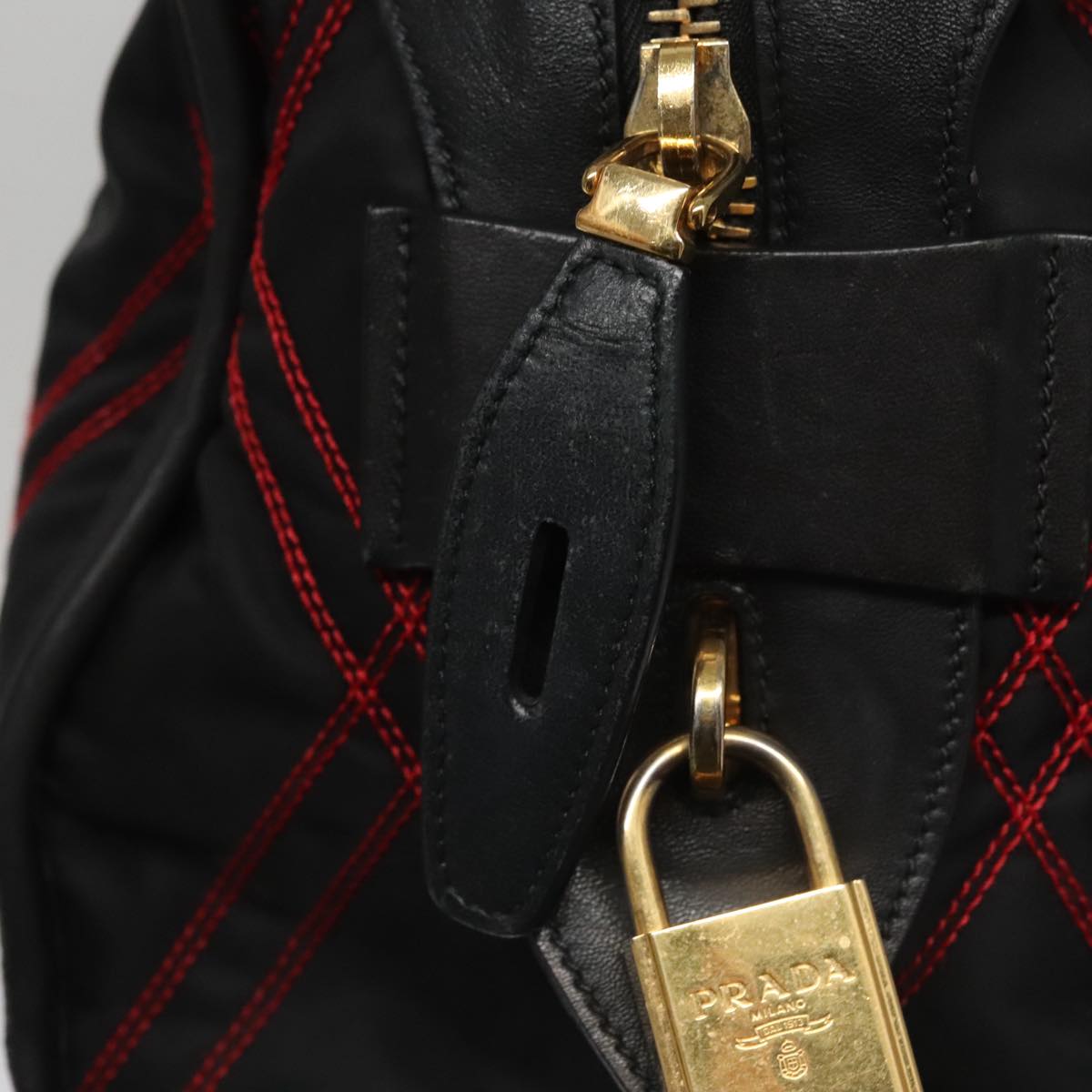 PRADA Hand Bag Nylon Black Red white Auth 105507V