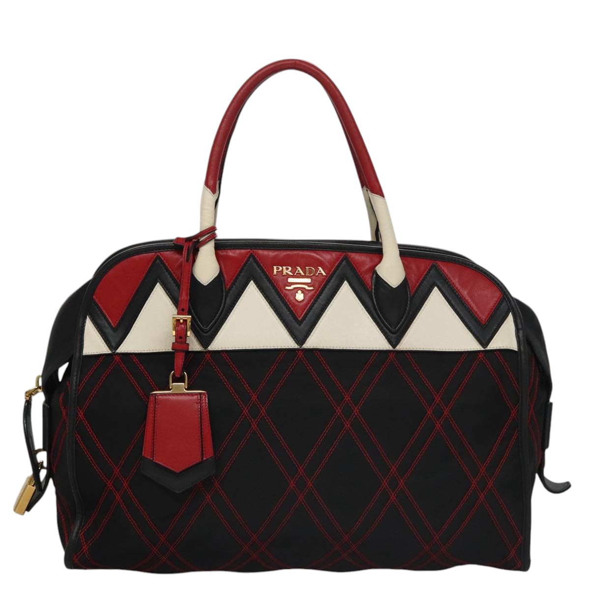 PRADA Hand Bag Nylon Black Red white Auth 105507V