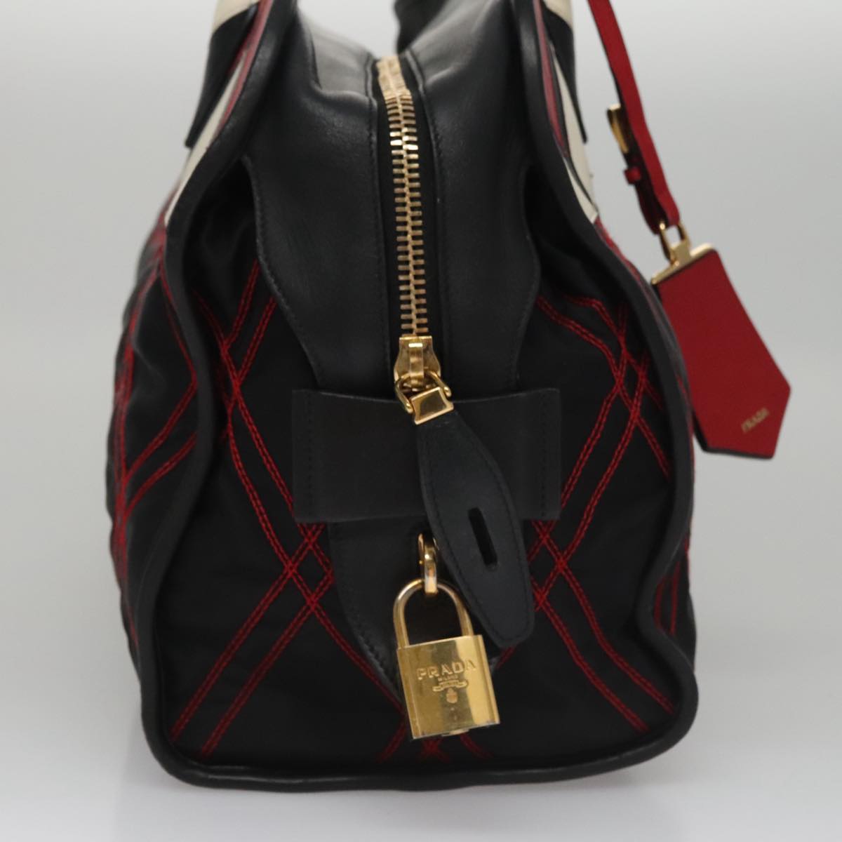 PRADA Hand Bag Nylon Black Red white Auth 105507V