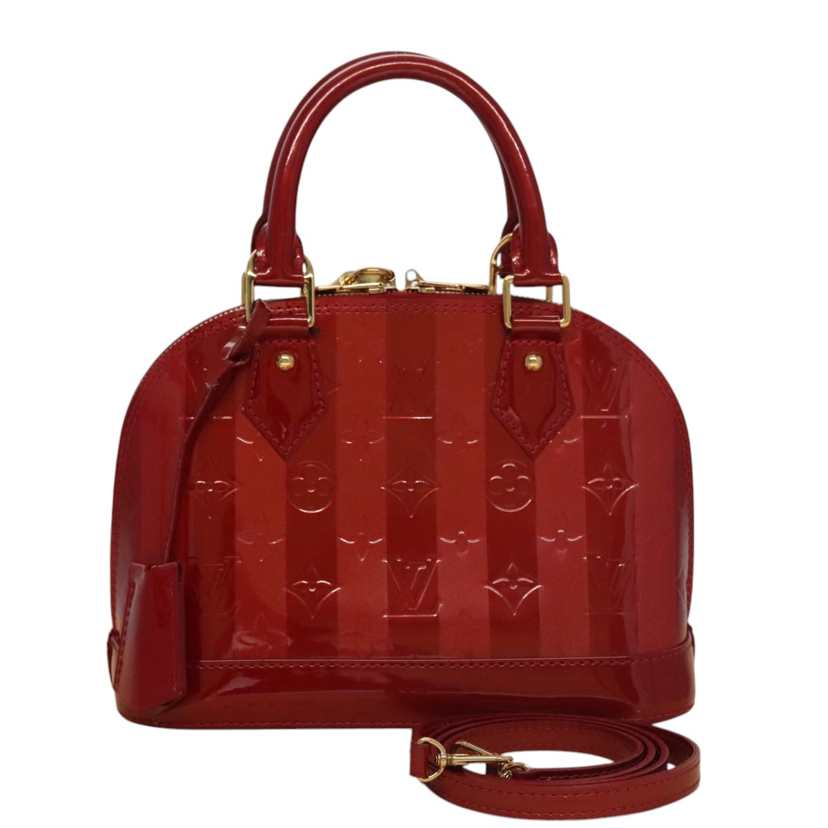 LOUIS VUITTON Vernis Rayure Alma BB Bag 2way Pomme D'amour M91593 Auth 105512AV