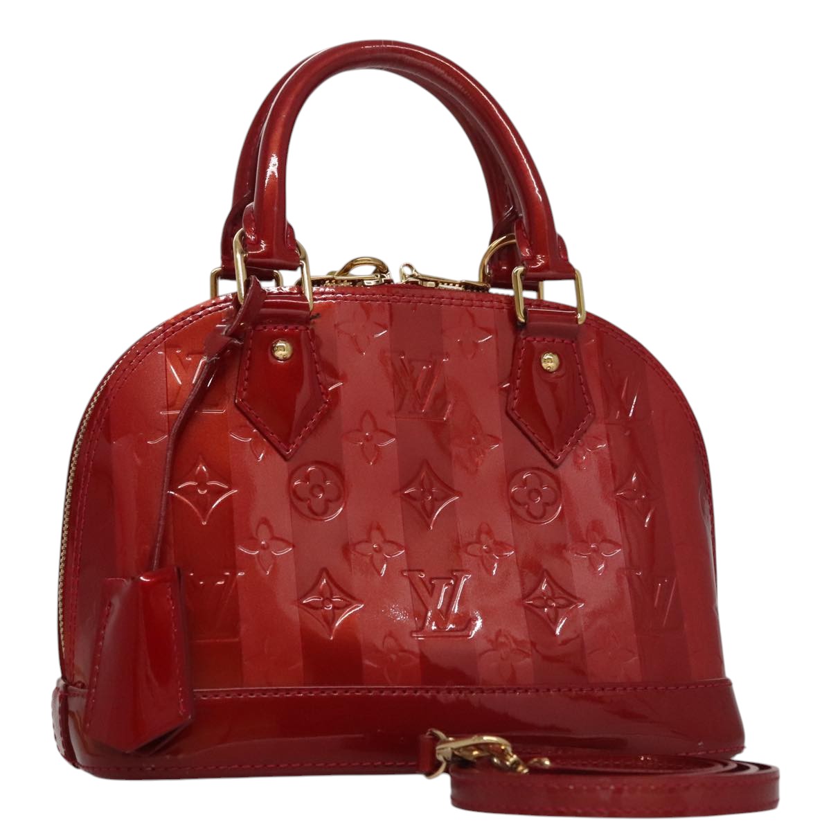 LOUIS VUITTON Vernis Rayure Alma BB Bag 2way Pomme D'amour M91593 Auth 105512AV
