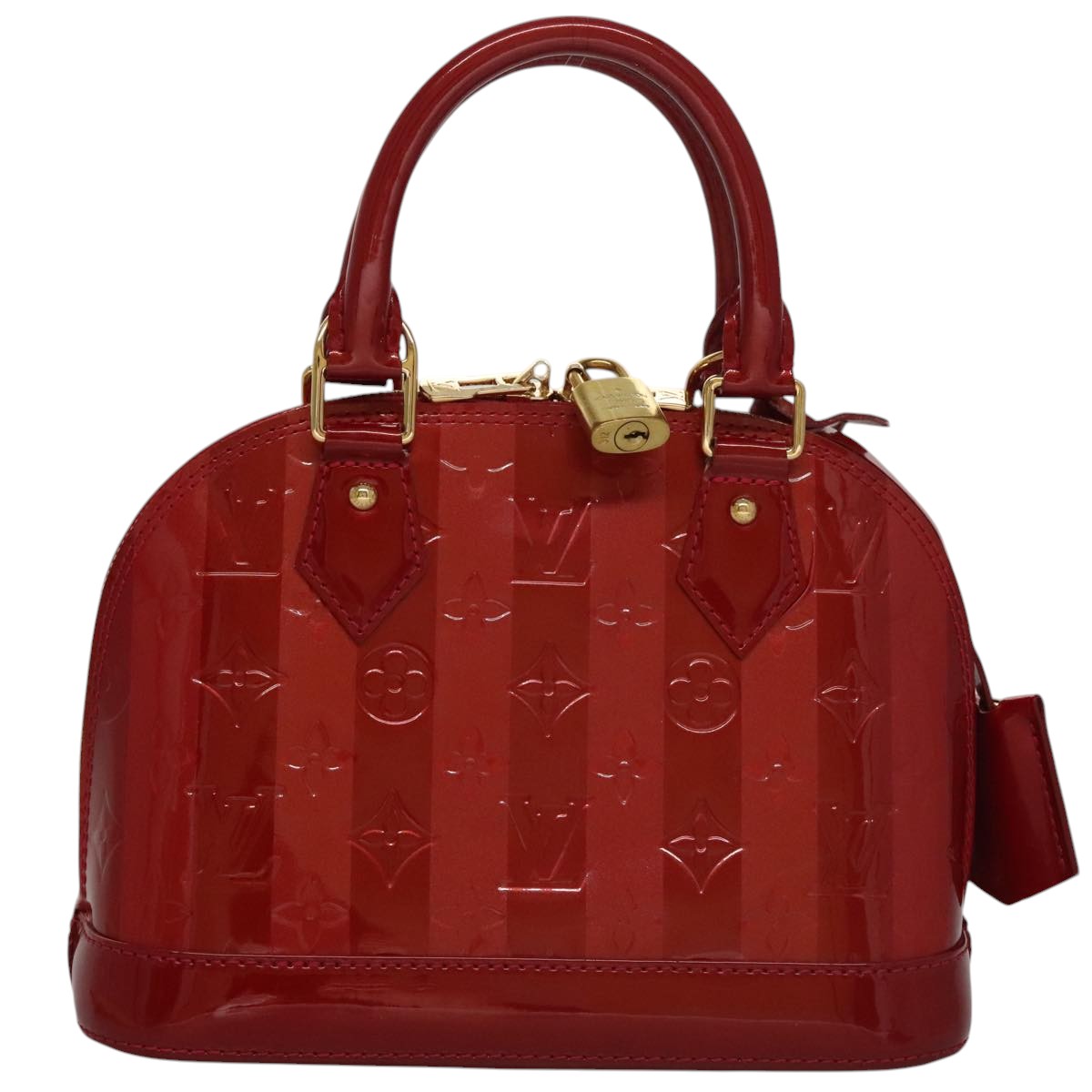 LOUIS VUITTON Vernis Rayure Alma BB Bag 2way Pomme D'amour M91593 Auth 105512AV