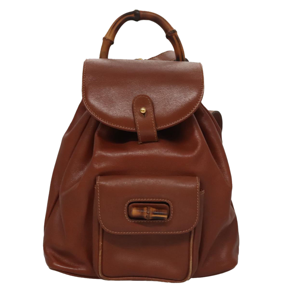 GUCCI Bamboo Backpack Leather Brown Auth 105530