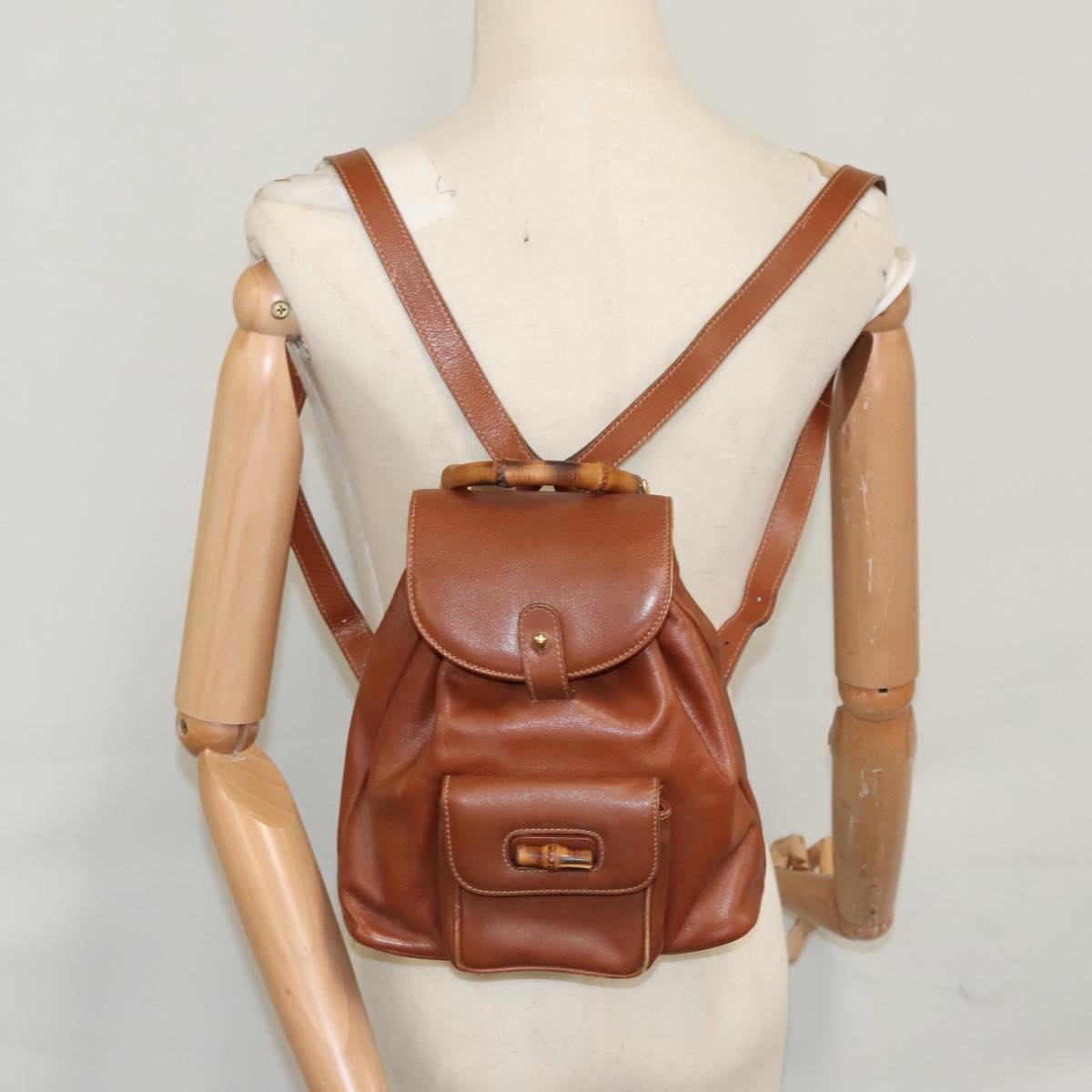 GUCCI Bamboo Backpack Leather Brown Auth 105530