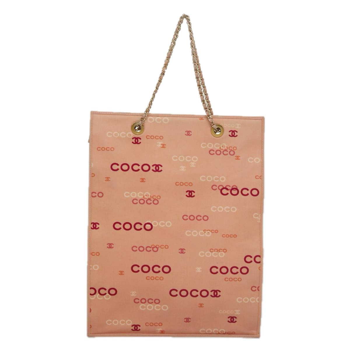 CHANEL Chain COCO Tote Bag Canvas Pink Gold CC Auth 105536